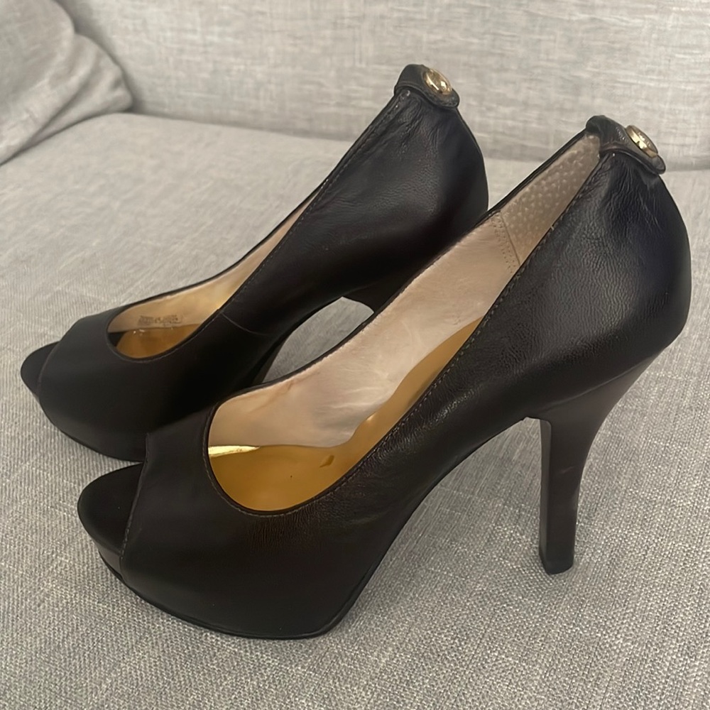 Michael Kors Brown open toe heels, size 7 1/2, wore a few times